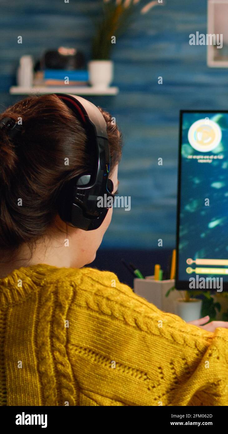 Professional pro gamer playing space shooter video game new graphics on  powerful computer from home. Virtual shooter game in cyberspace, esports  player performing on pc gaming tournament Stock Photo - Alamy