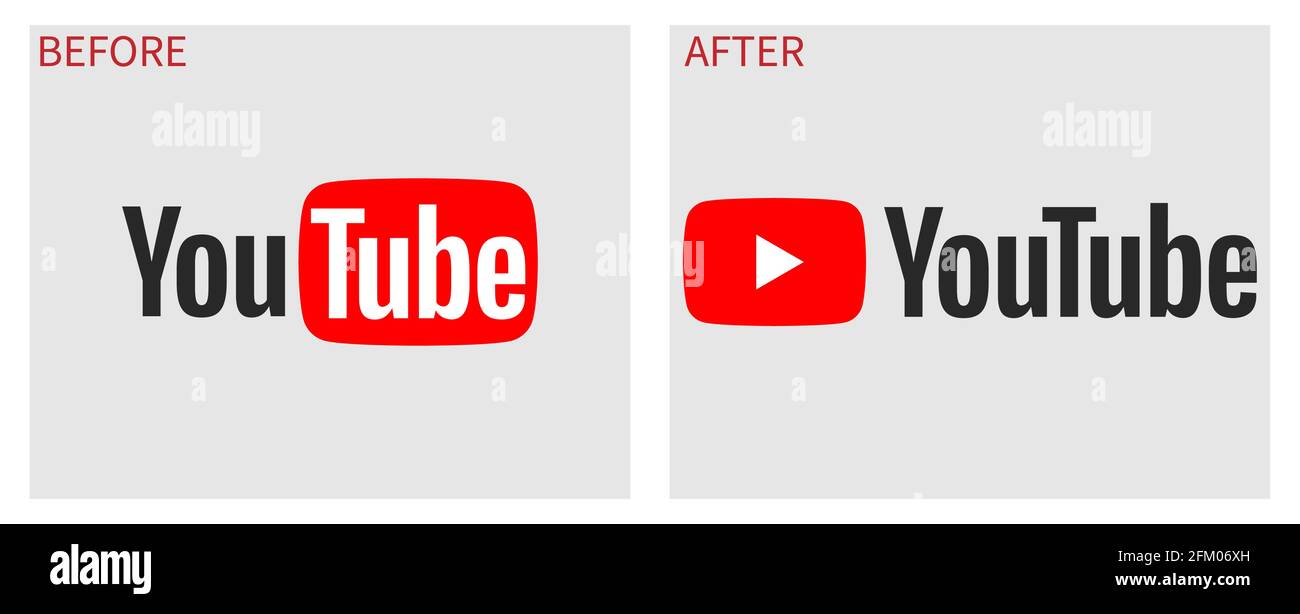 VINNYTSIA, UKRAINE - May 3, 2021: Youtube logo before and after update. Vector Stock Vector
