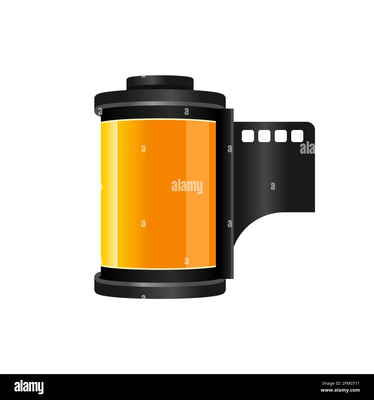 Realistic film roll icon. Yellow 35 mm camera film in cartridge