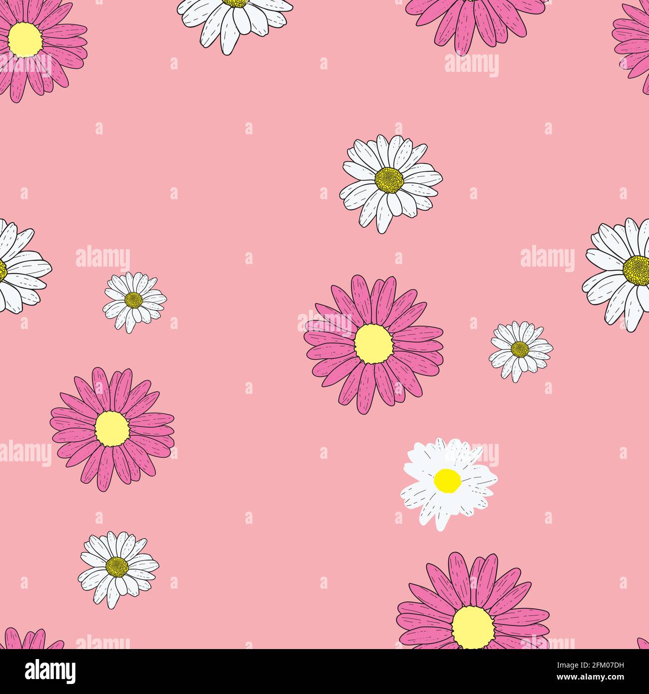 Vector peach pink background pink daisy flowers and wild flowers