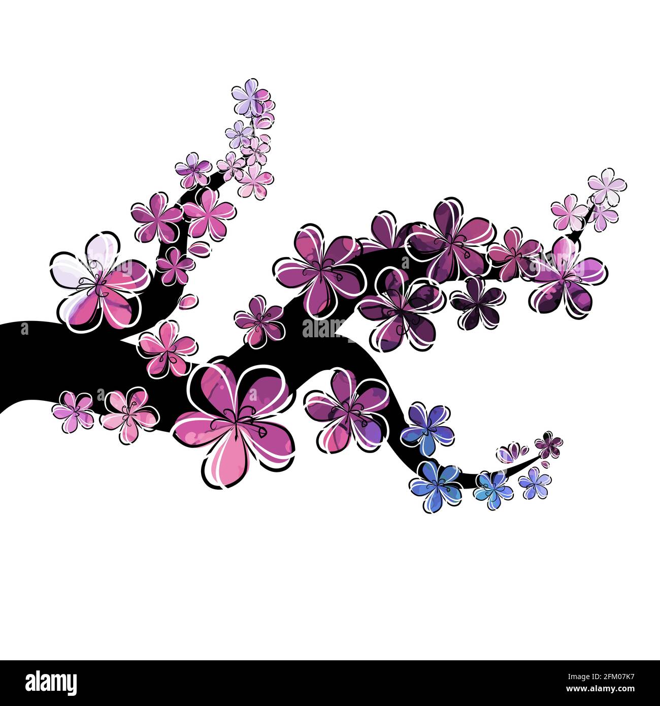 A branch of sakura with falling petals. Vector illustration Stock ...