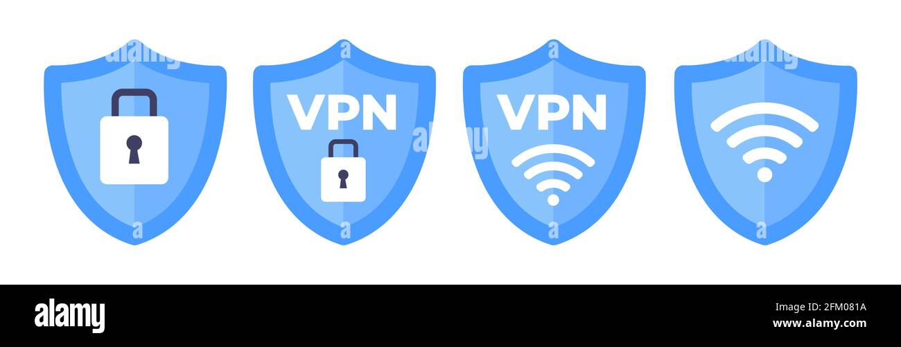 Wireless shield VPN wifi icon sign flat design vector illustration set. Stock Vector