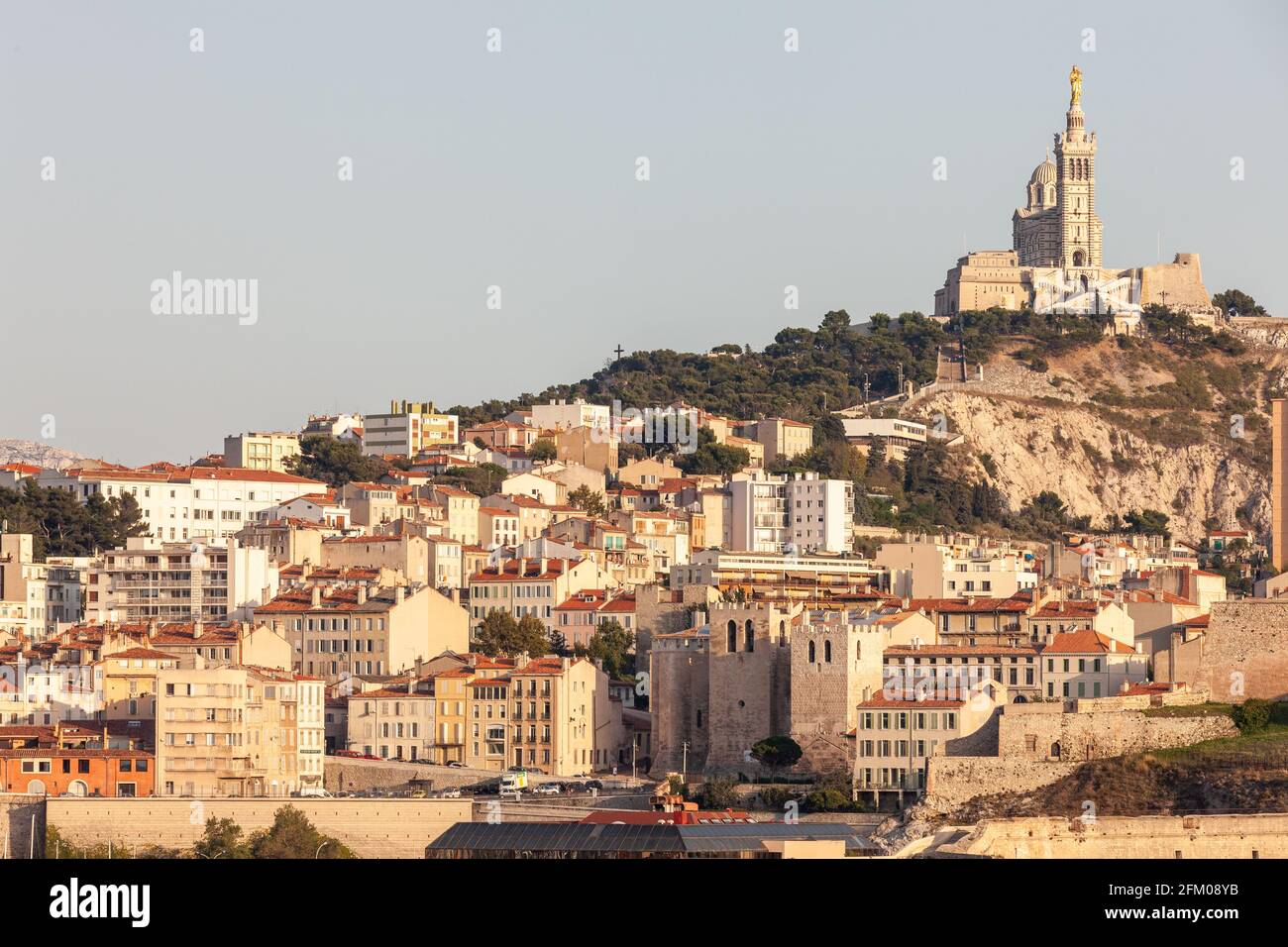 Basilica Notre Dame de Lagarde seen from the sea. Marseille, France Stock Photo