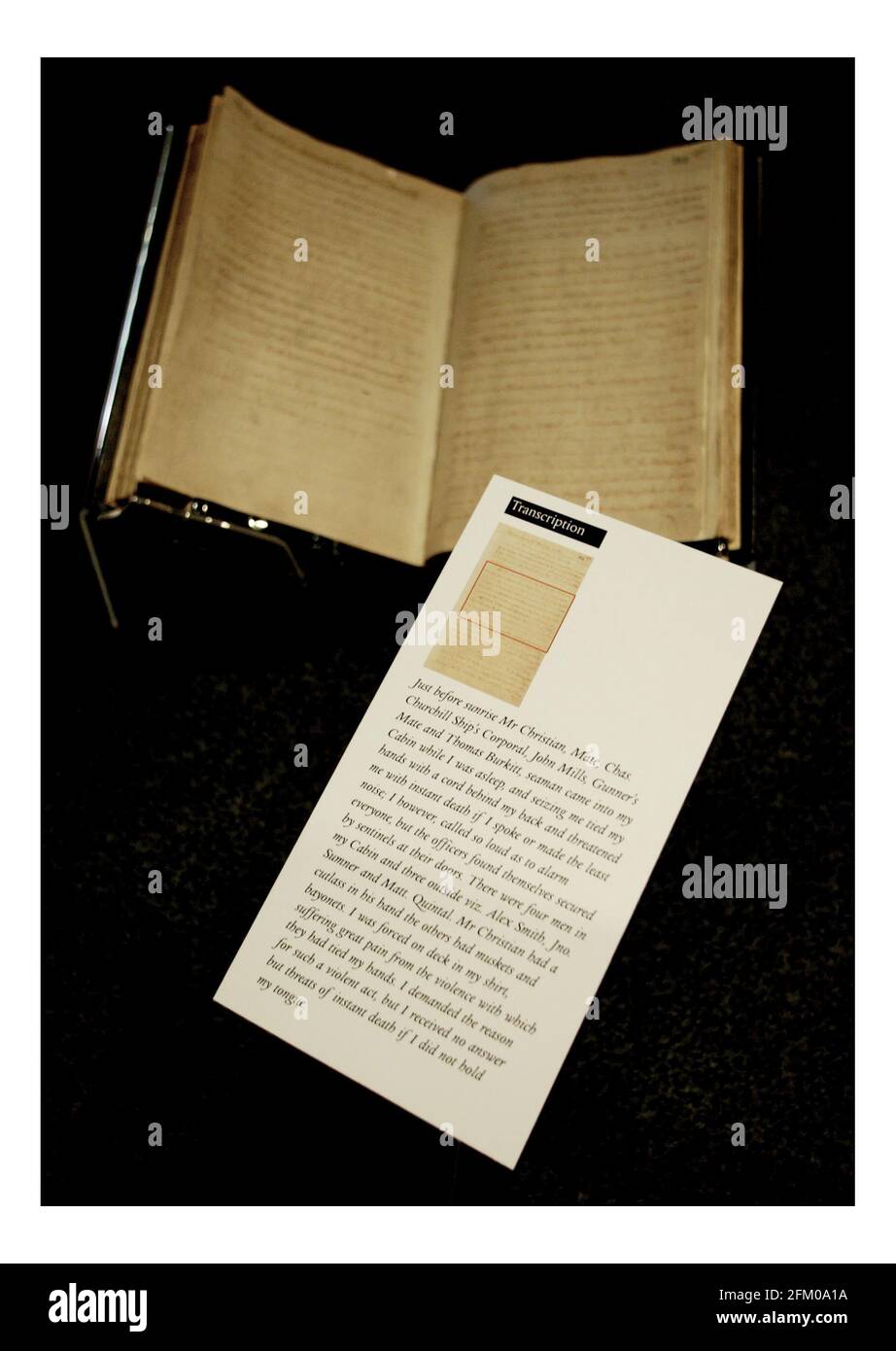 Blighs log book of the Bounty, part of the Lives behind the Legends an exhibition at the National Archive.pic David Sandison 21/5/2005 Stock Photo
