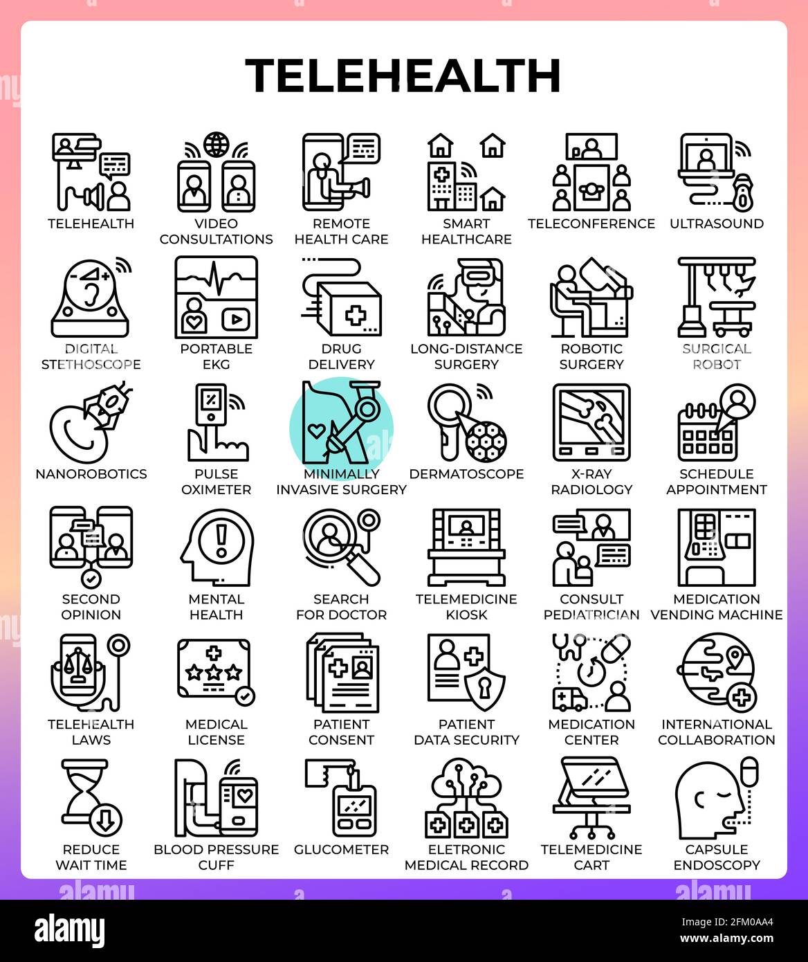 Telehealth concept line icons set in modern style for ui, ux, web, app, brochure, flyer and presentation design, etc. Stock Vector