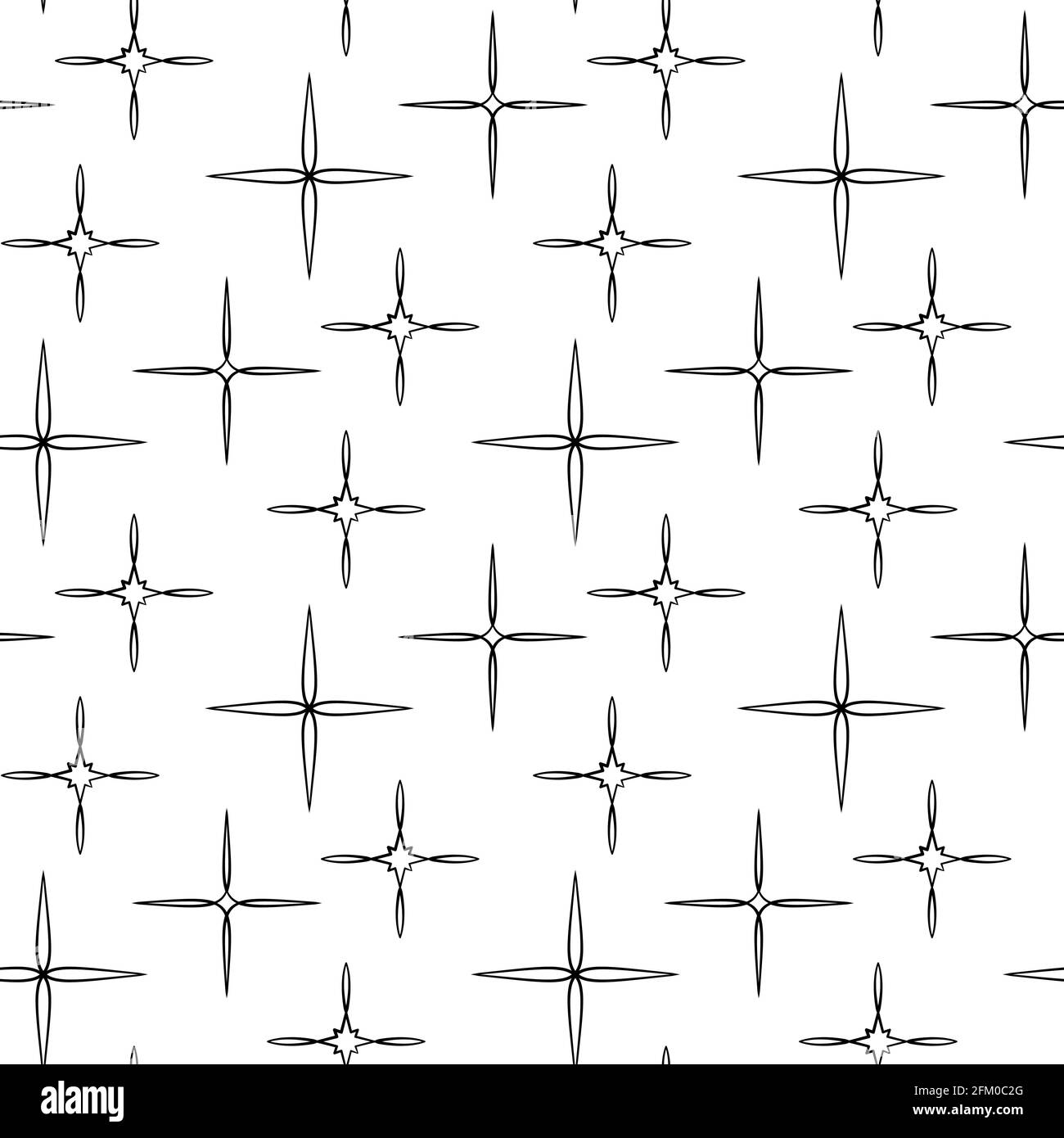 Monochrome seamless pattern with black and white stars on white ...