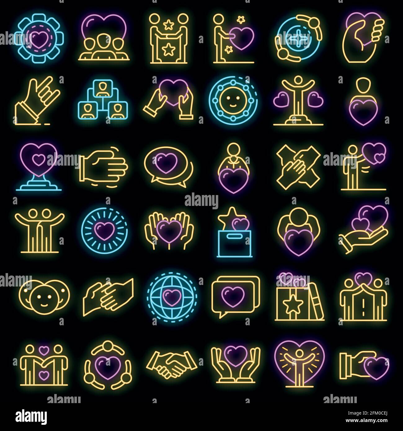 Friendship icons set. Outline set of friendship vector icons neoncolor ...