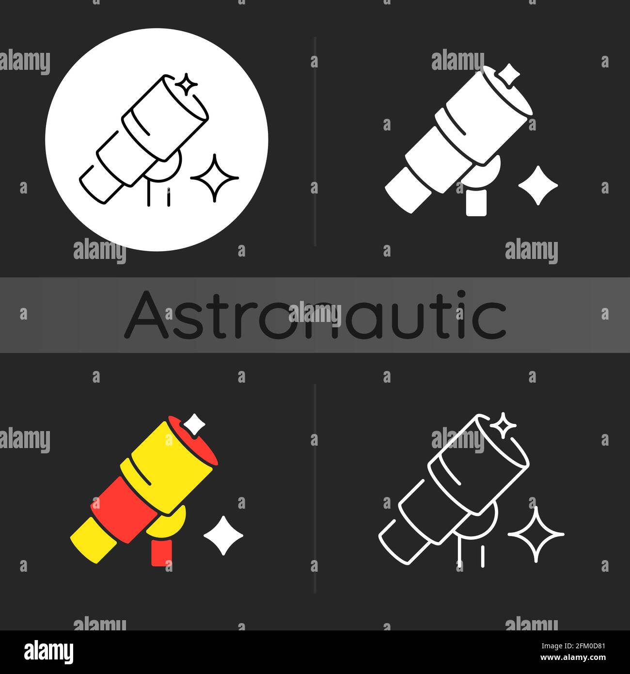 Telescope dark theme icon Stock Vector