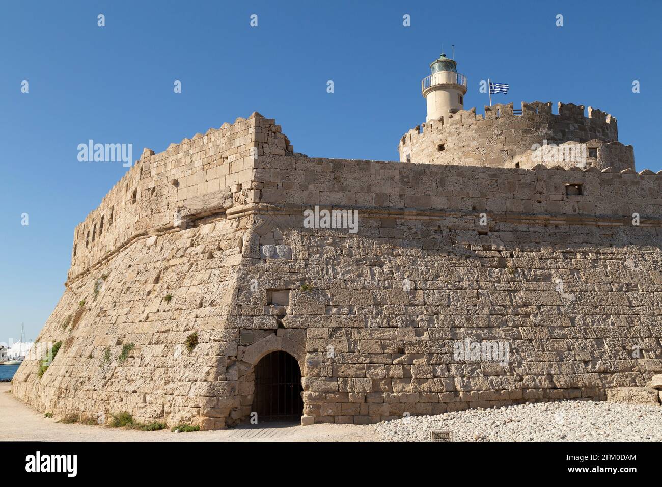 The Fort of St Nicholas in the city of Rhodes in Greece. The 15th ...