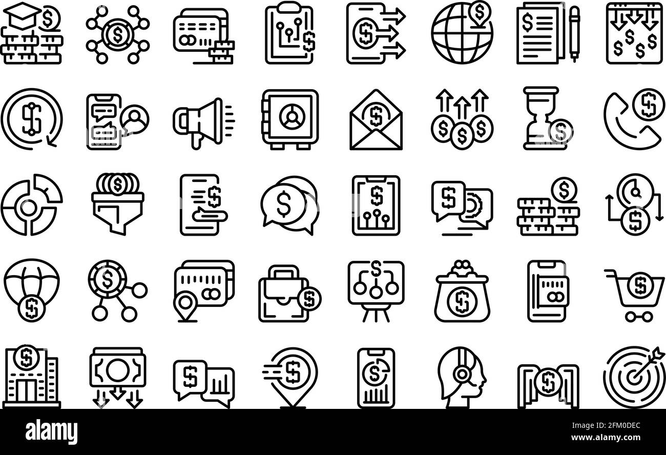 Financial support icons set. Outline set of financial support vector icons for web design isolated on white background Stock Vector