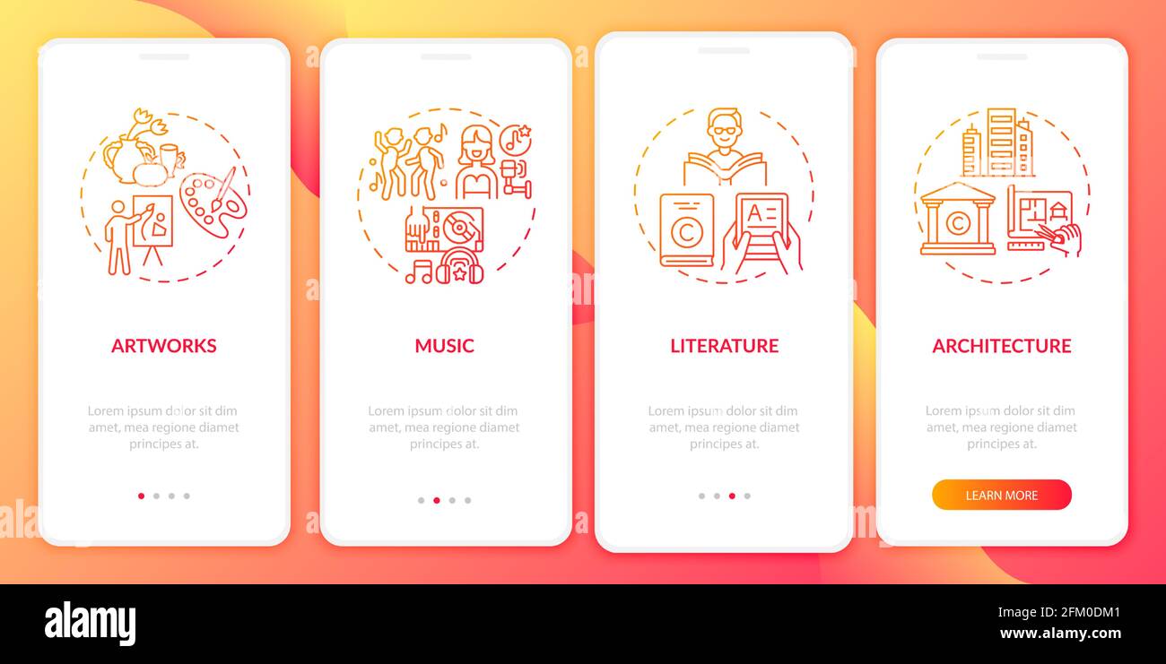Copyright objects onboarding mobile app page screen with concepts Stock Vector