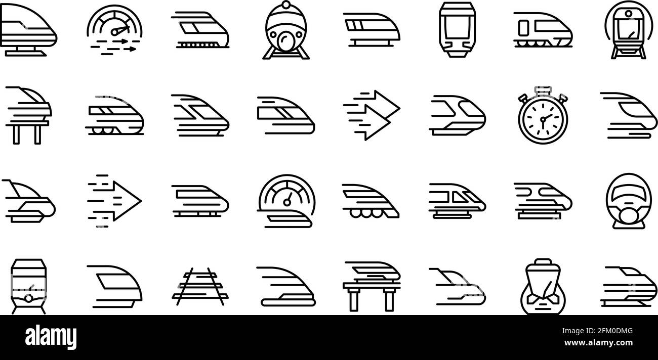 High-speed transportation icons set. Outline set of high-speed ...