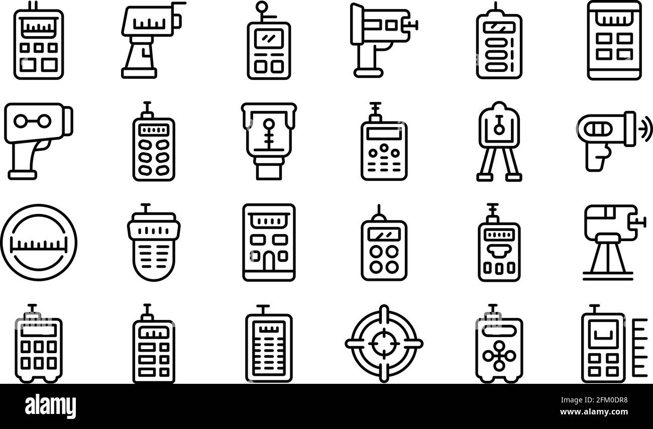 Laser meter icons set. Outline set of laser meter vector icons for web ...