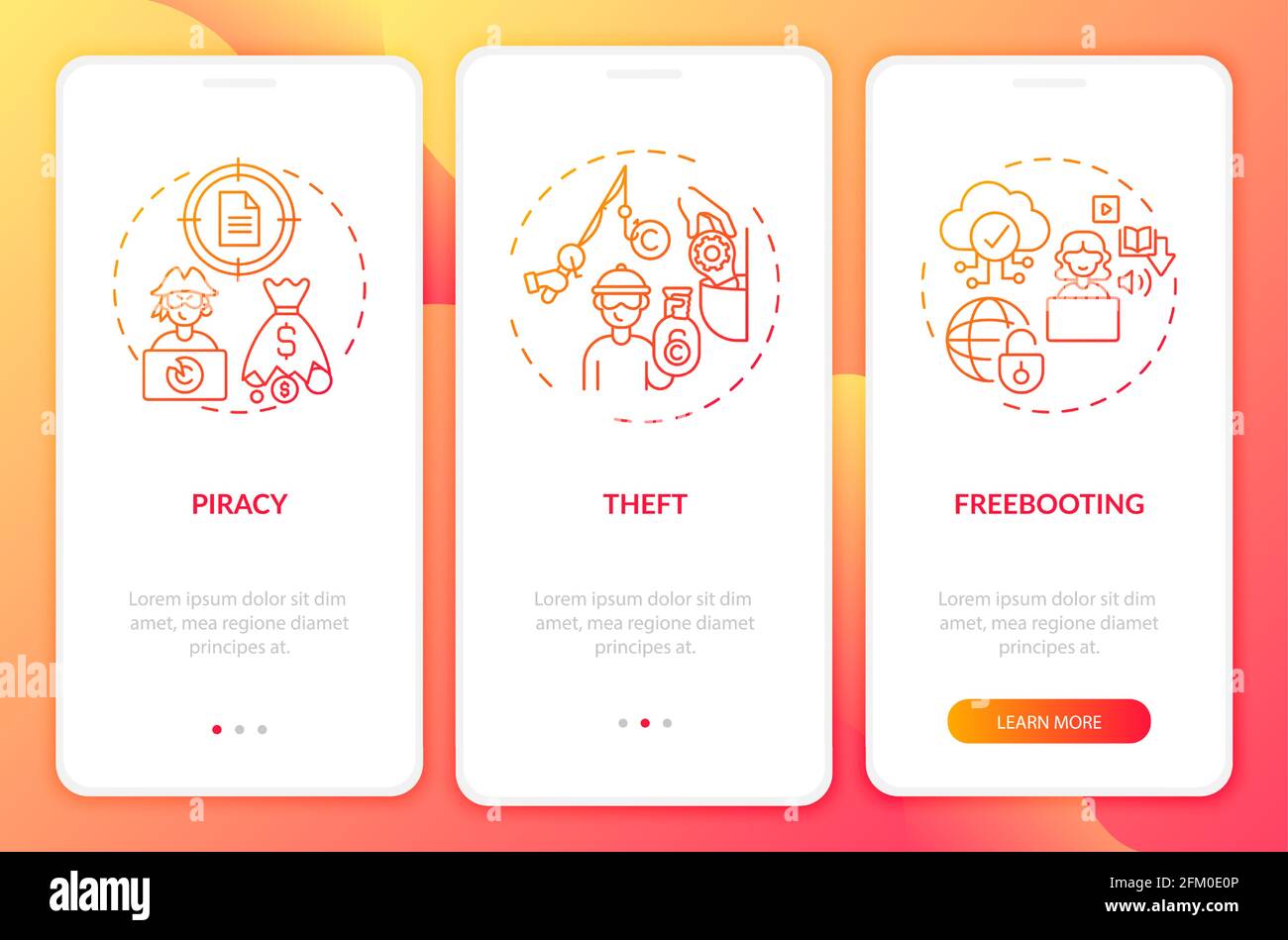 Copyright contravention types onboarding mobile app page screen with ...