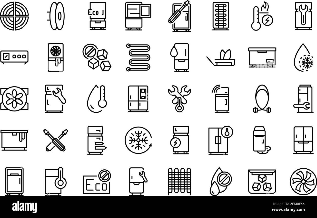 Refrigerator repair icons set. Outline set of refrigerator repair vector icons for web design isolated on white background Stock Vector