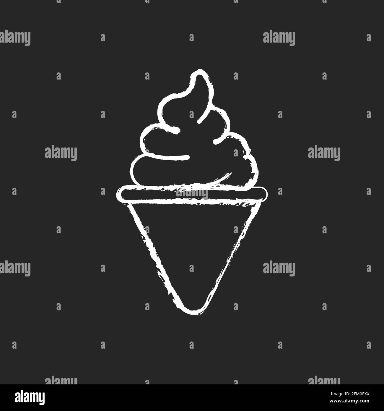 Ice cream cone chalk white icon on black background Stock Vector