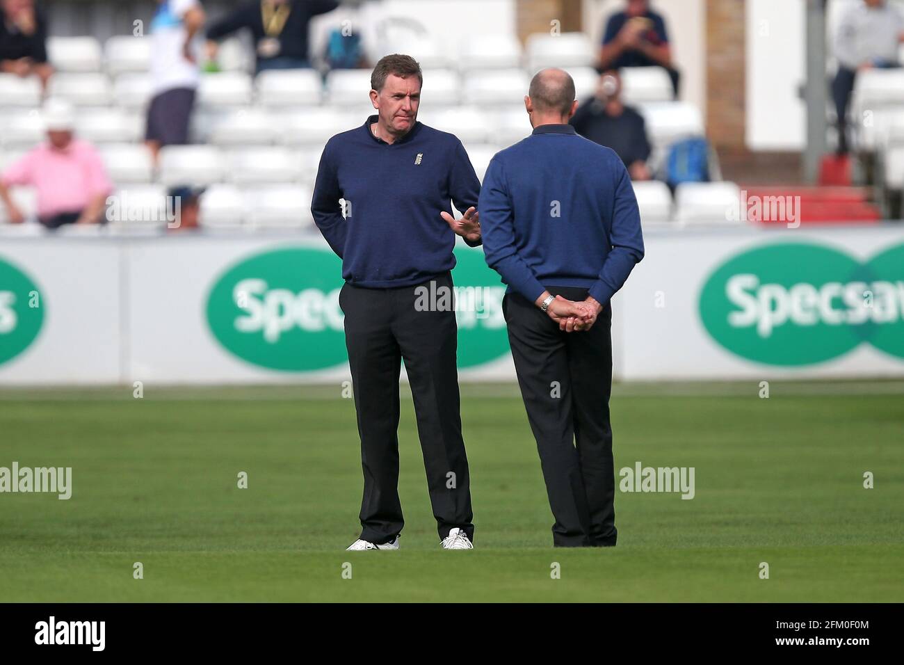 Umpires Rob Bailey and Mike Burns inspect the outfield during Essex CCC vs Hampshire CCC, Specsavers County Championship Division 1 Cricket at The Clo Stock Photo