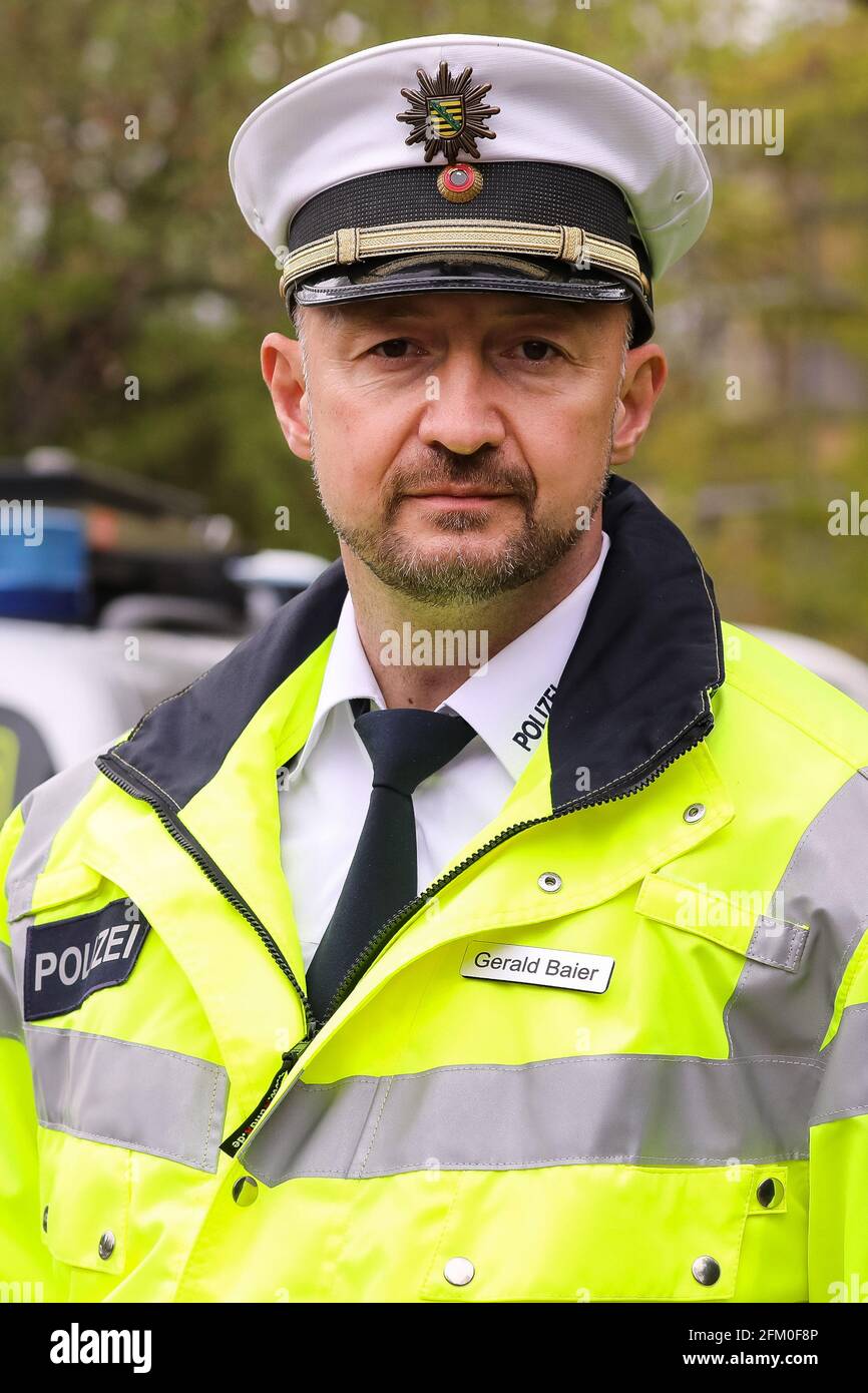 04 May 2021, Saxony, Dresden: 20210504-SN-Dresden-Hochformat-Gerald Baier 43; Police Councillor Head of Traffic Police Inspectorate Dresden Photo: Tino Plunert/dpa-Zentralbild/ZB Stock Photo