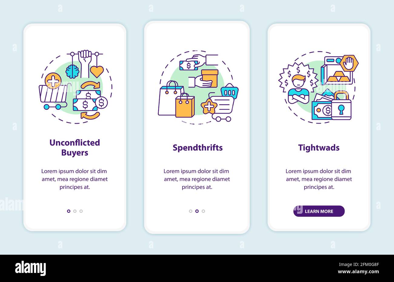 Buyers types onboarding mobile app page screen with concepts Stock ...