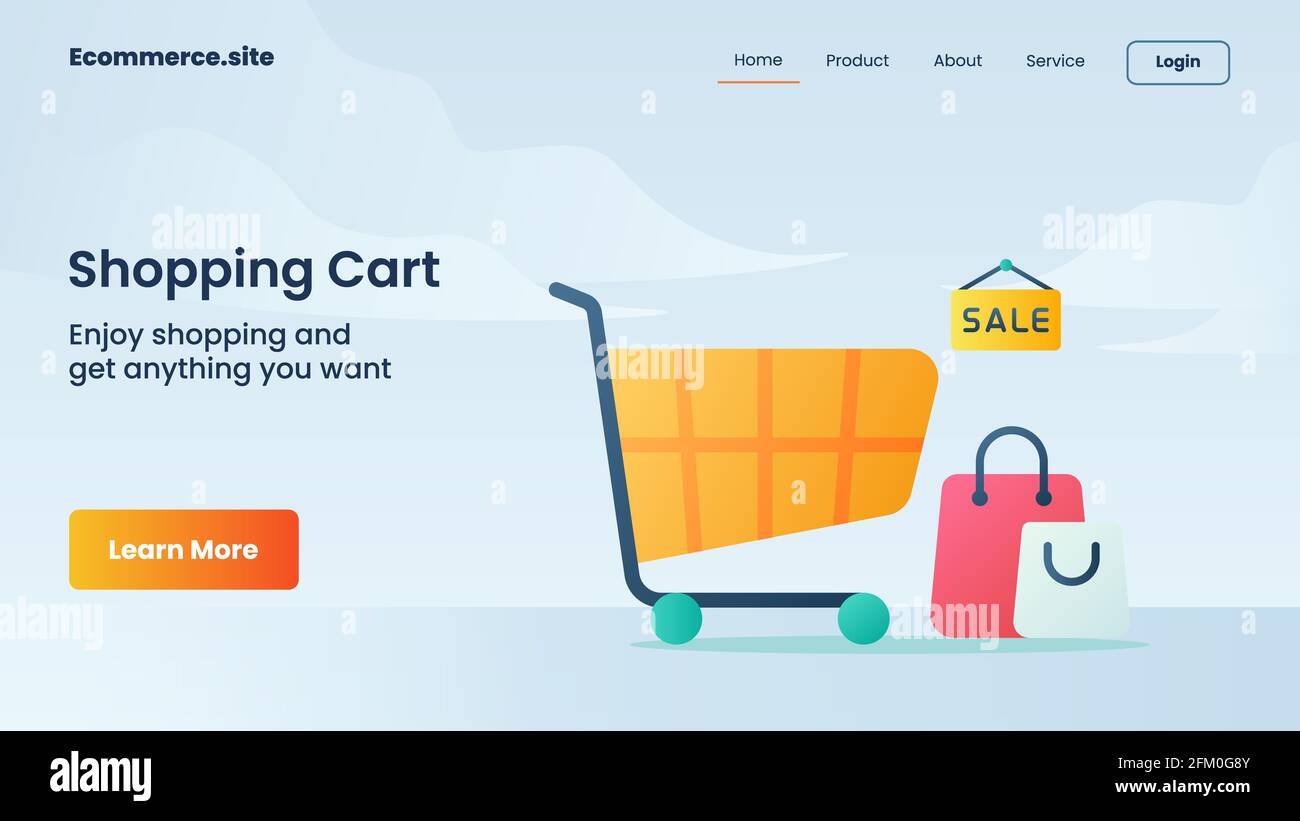 shopping cart campaign for web website home homepage landing landingpage  banner template flyer with flat cartoon style vector design illustration  Stock Photo - Alamy