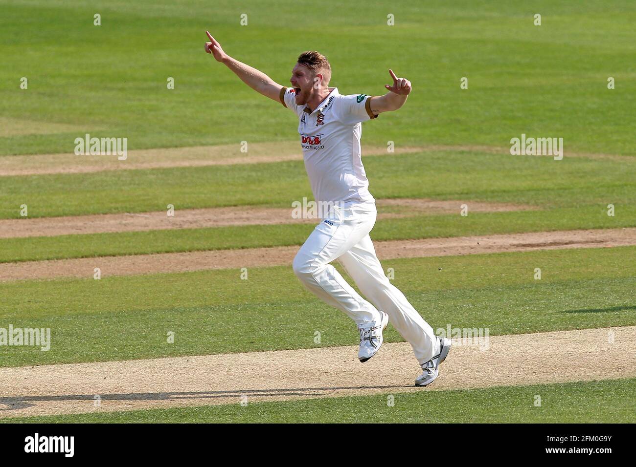 Jamie Porter Of Essex Celebrates Taking The Wicket Of Keaton Jennings During Essex Ccc Vs