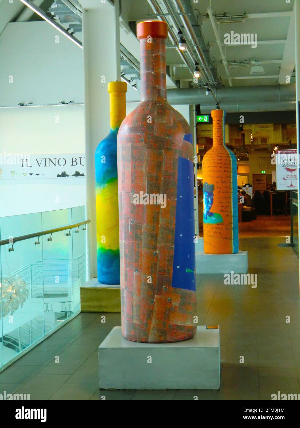 Artistic Giant Bottles of wine exposed at Eataly, Rome, Italian Food