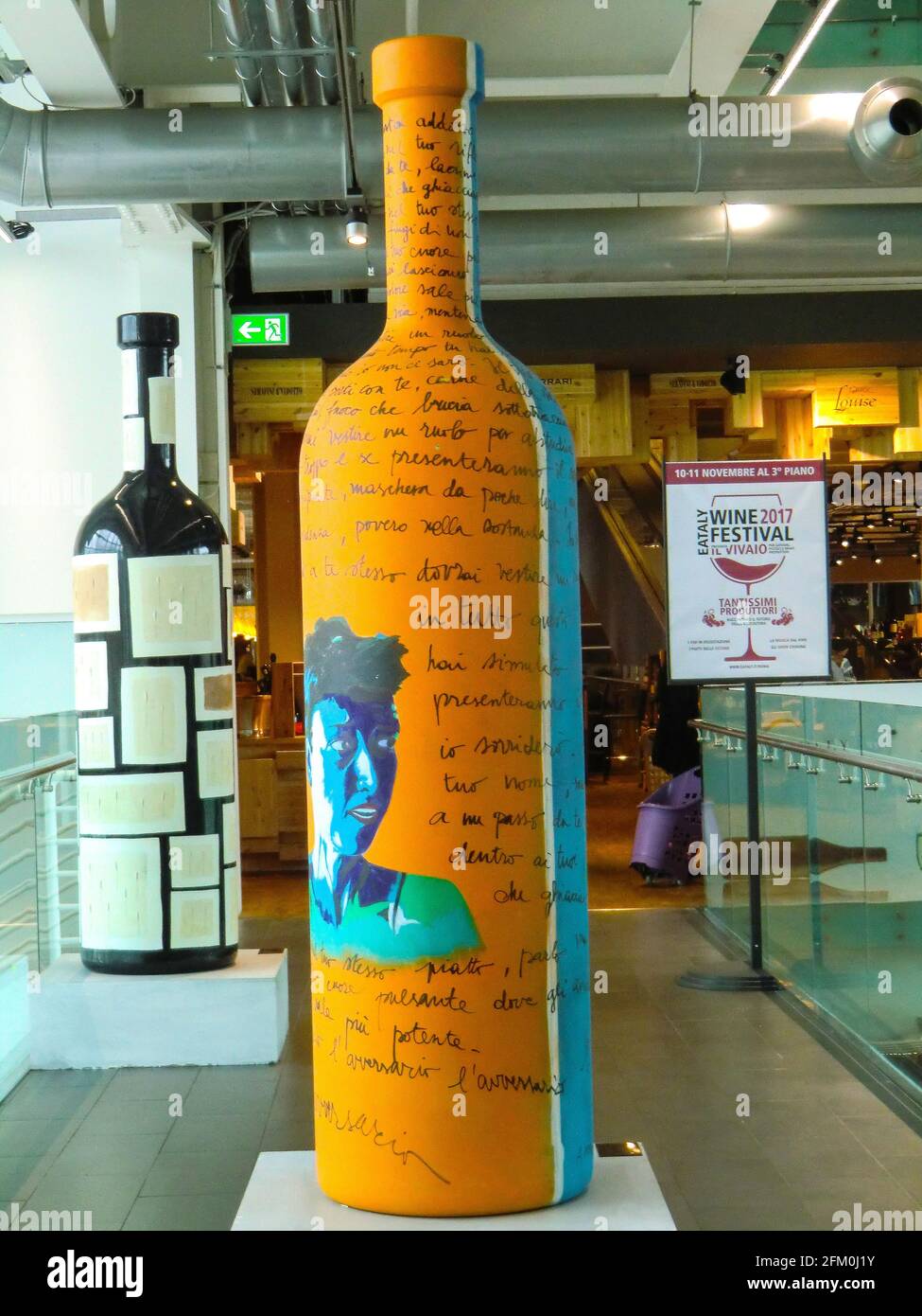 Artistic Giant Bottles of wine exposed at Eataly, Rome, Italian Food