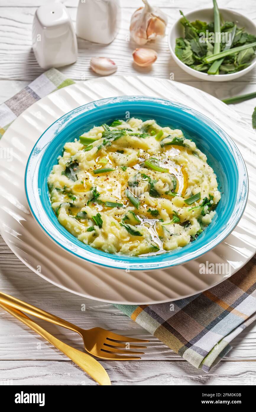 Irish colcannon traditional potato mash with kale, garlic, melted ...