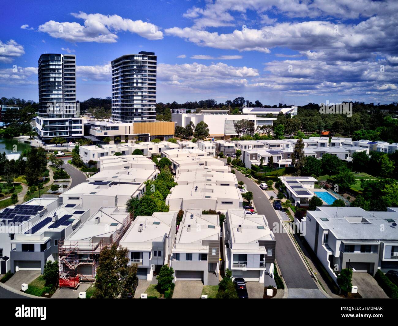 Aerial of housing estates with private roads in Kellyville Western