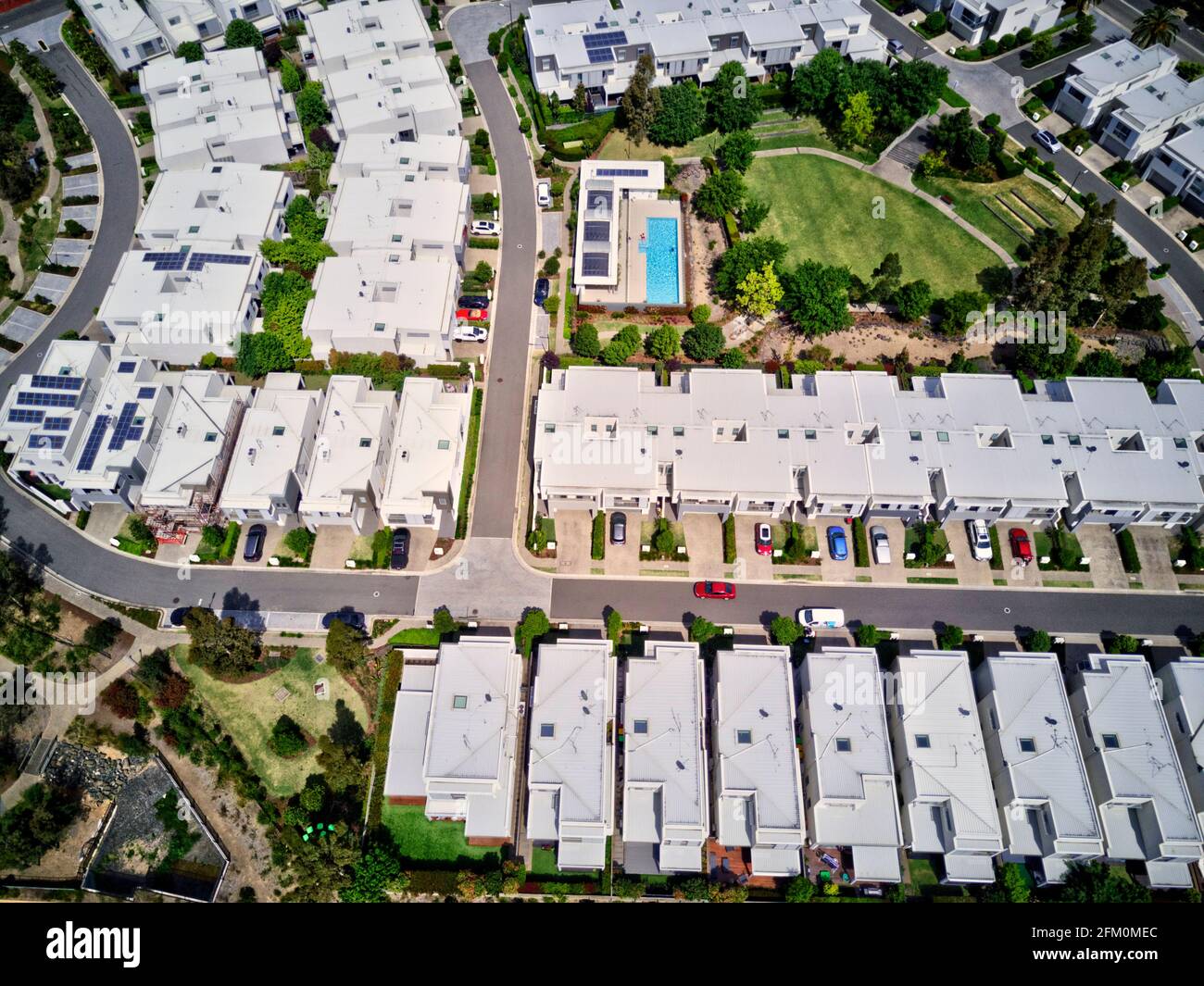 Aerial of modern housing estates with private roads in Kellyville