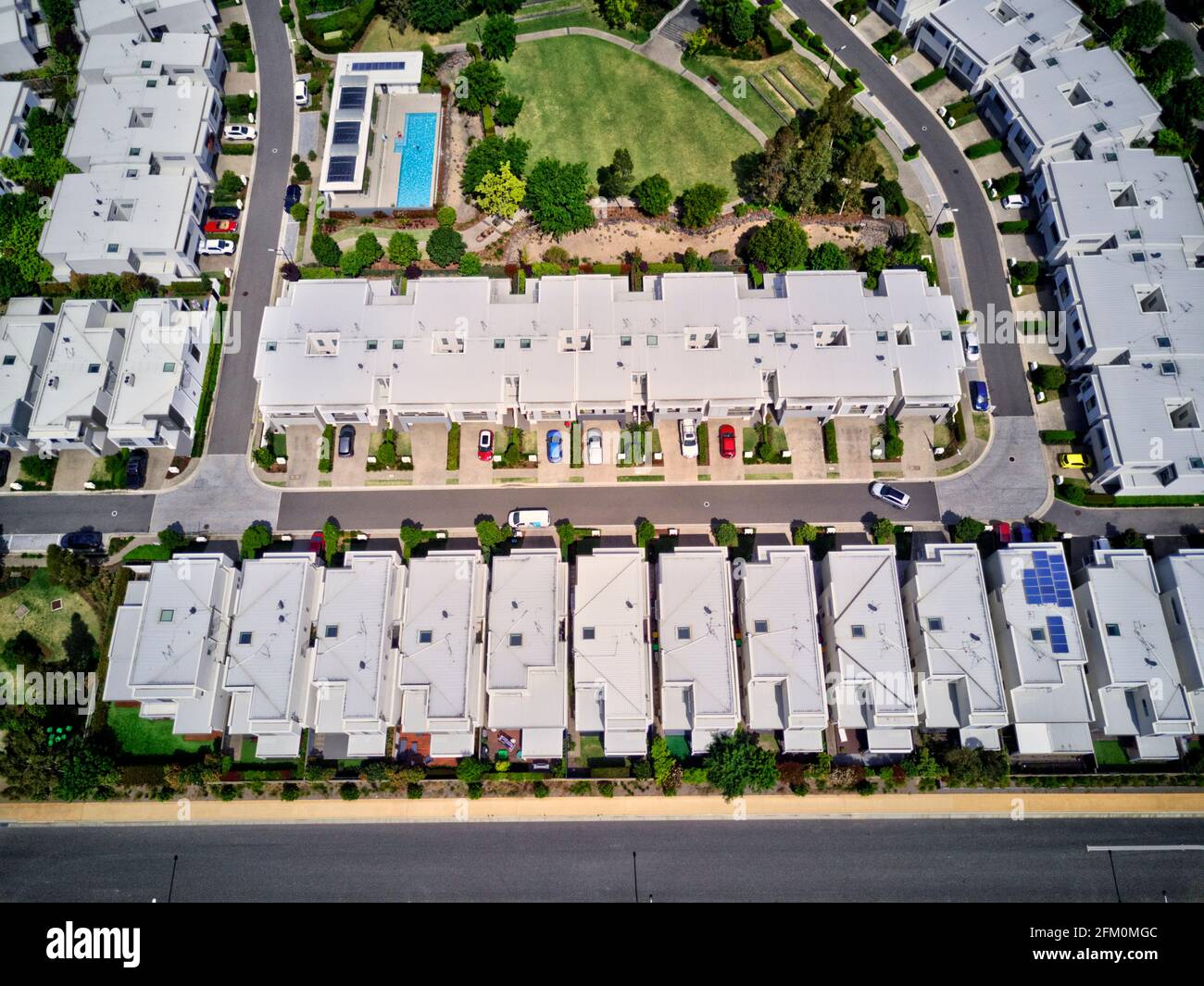 Aerial of modern housing estates with private roads in Kellyville