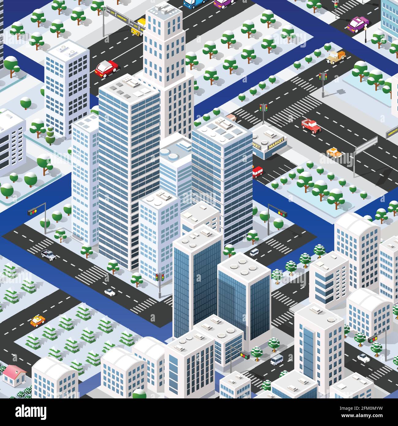 Isometric set of blocks module of areas of the city construction Stock