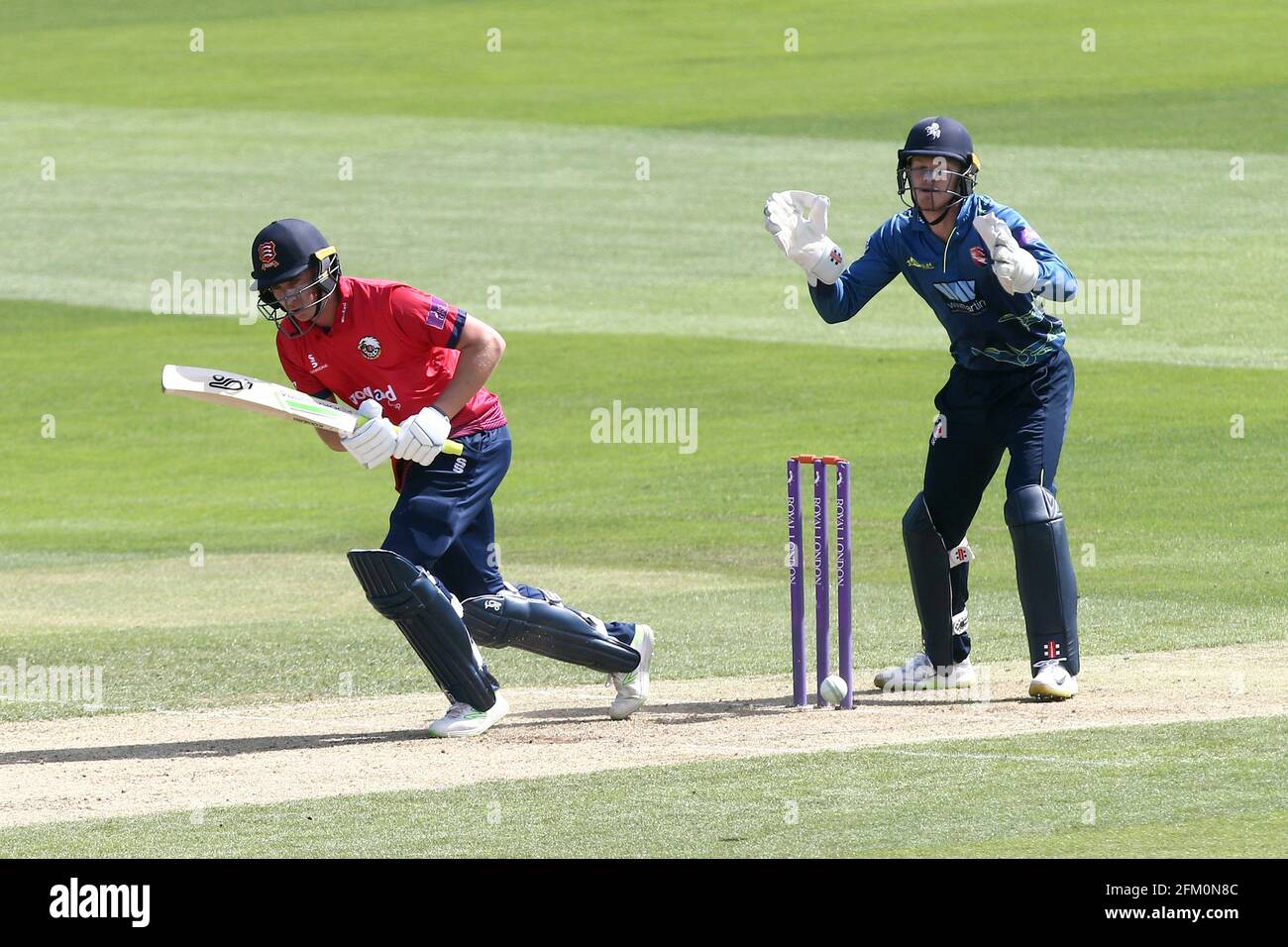 Daniel Lawrence in batting action for Essex as Sam Billings looks on ...