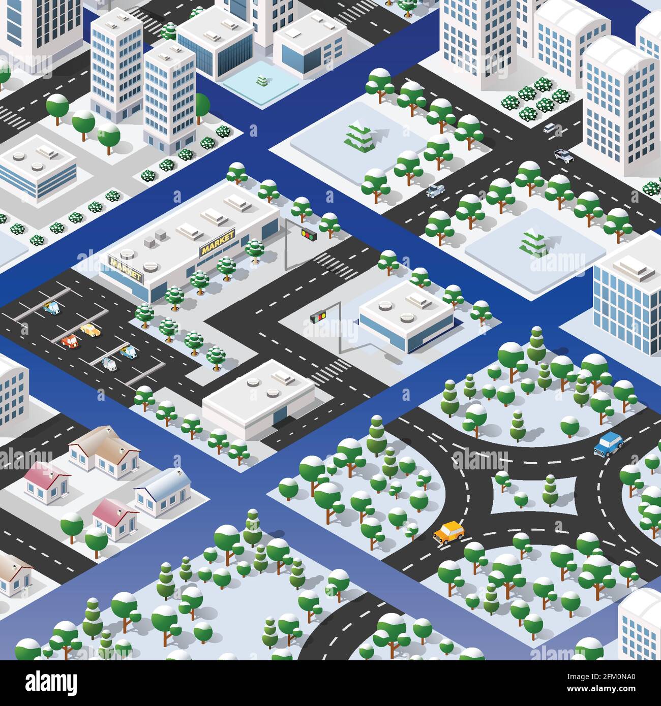 Isometric set of blocks module of areas of the city construction Stock