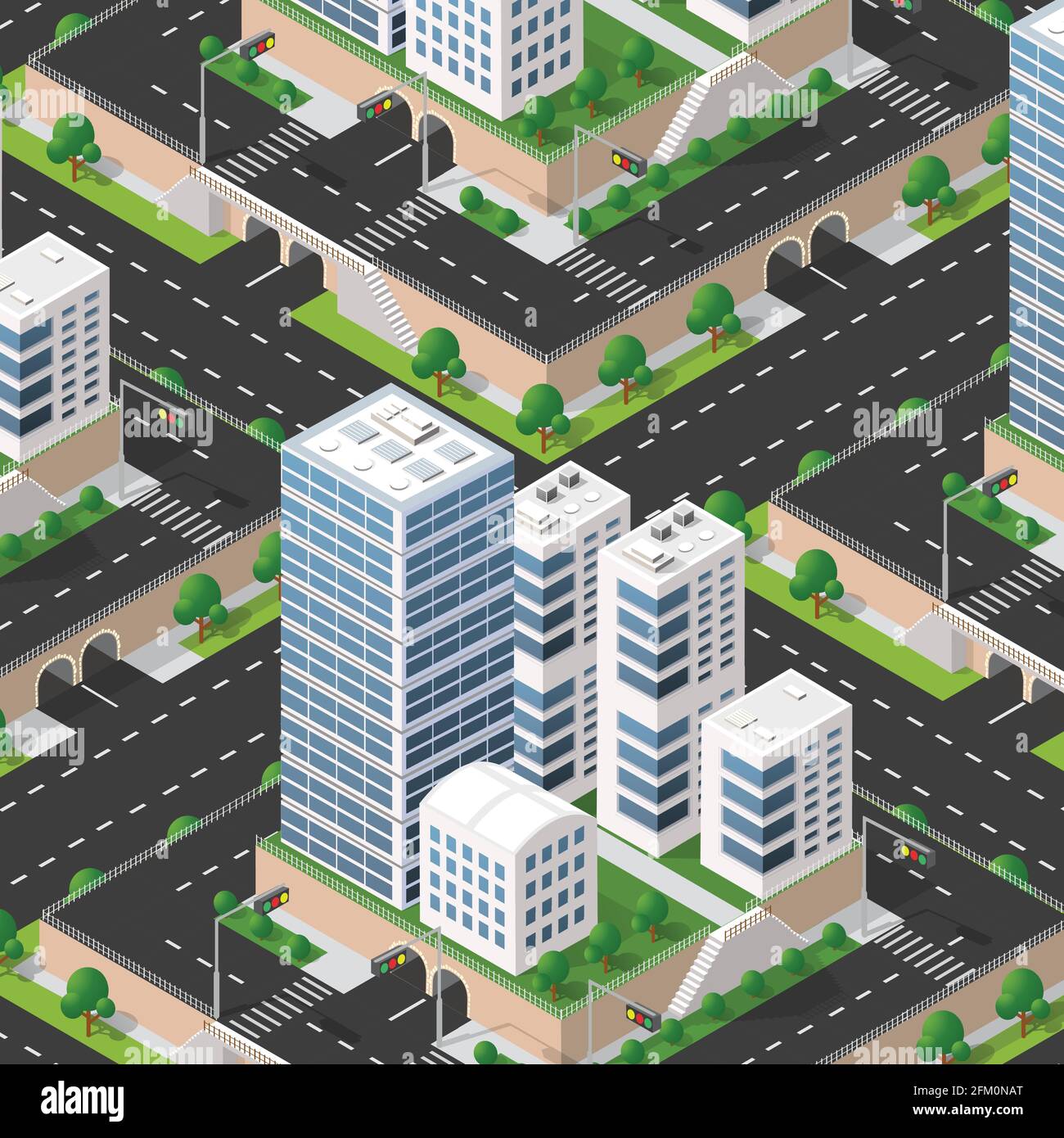 Urban isometric 3D illustration of city block with houses Stock Vector ...