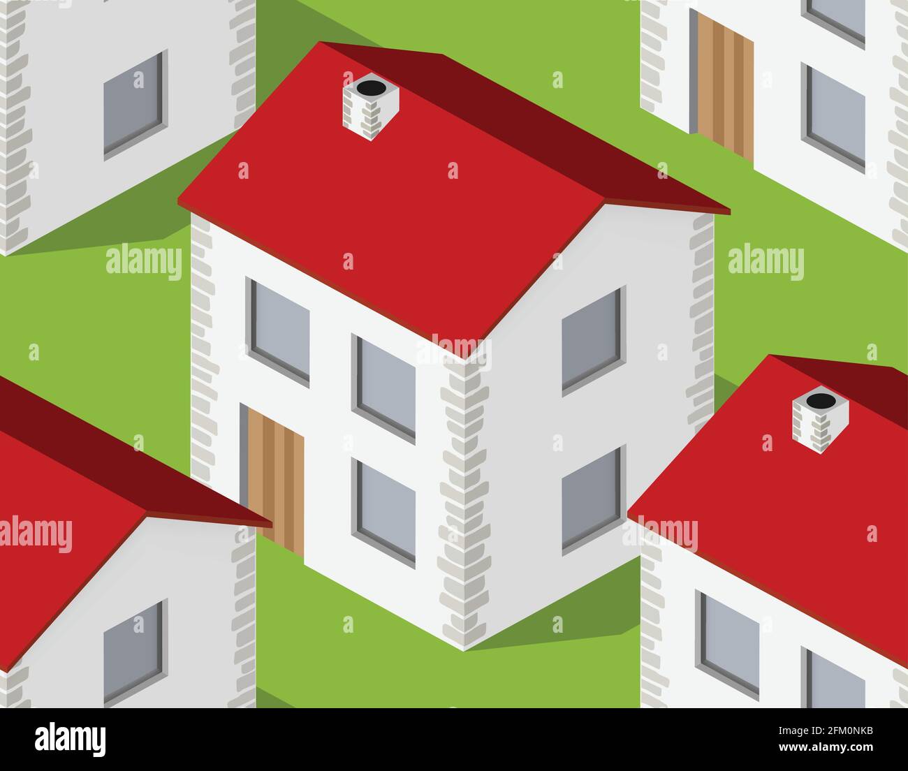 Isometrics village seamless pattern. Suburban structure landscape Stock Vector