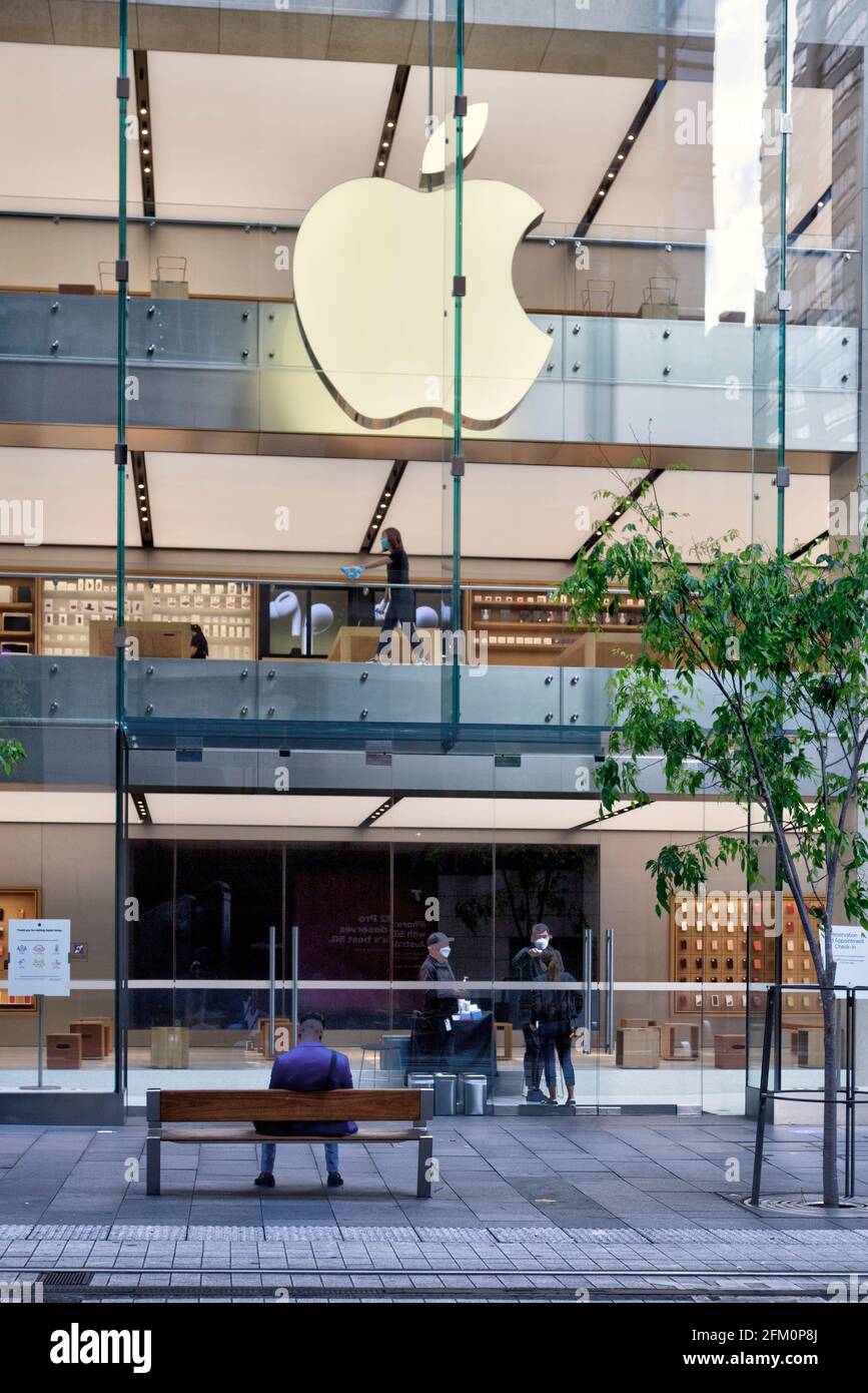 The Apple retail store at opening time on George Street Sydney Australia Stock Photo