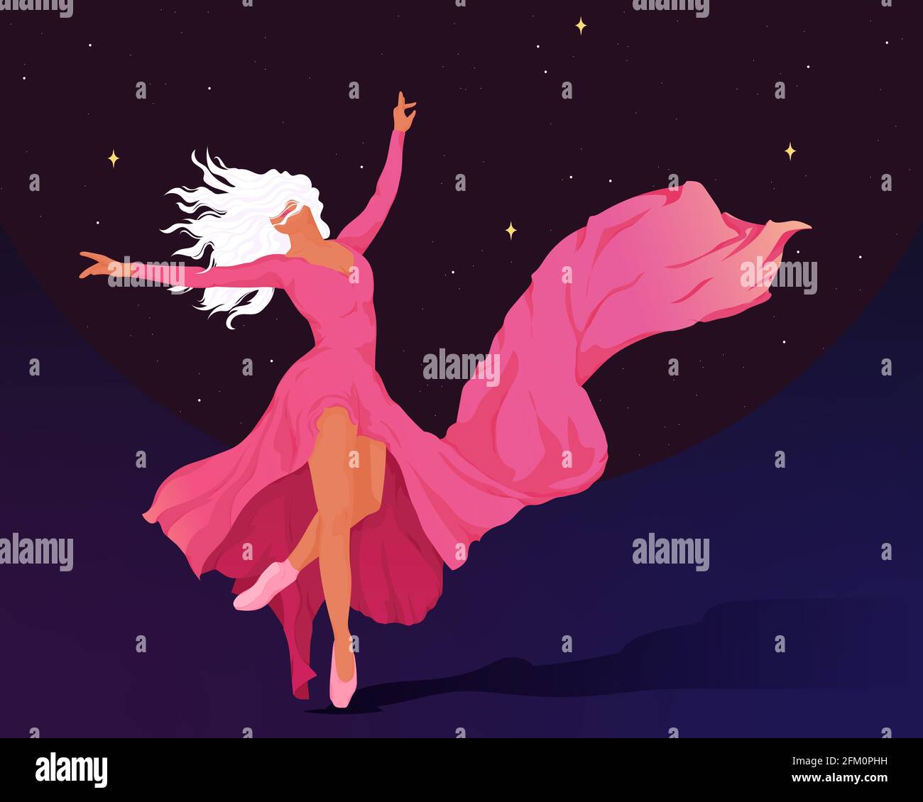 Woman ballet dancing in red dress under the stars Stock Photo - Alamy