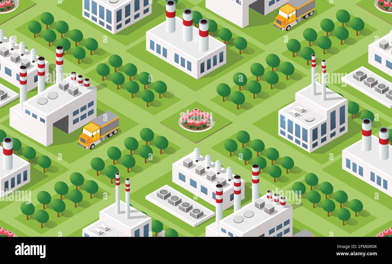 City plant factory industrial isometric urban design elements Stock