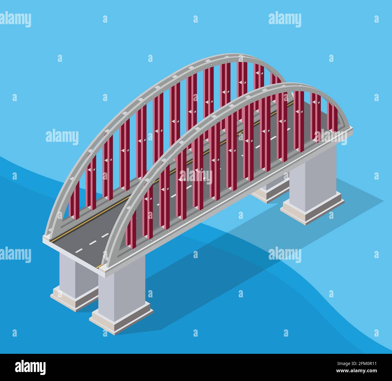 The bridge of urban infrastructure is isometric for games Stock Vector