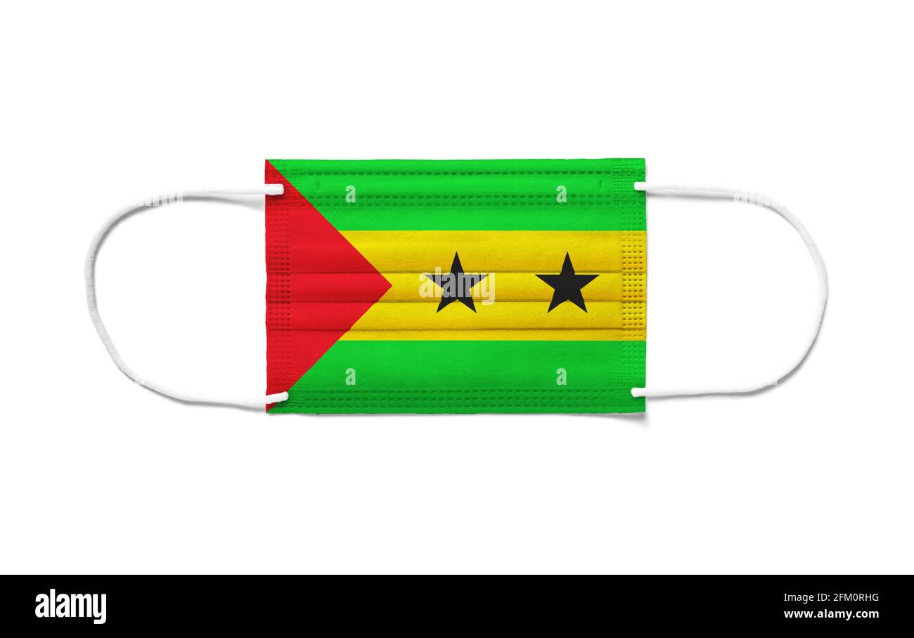 Flag of Sao Tome and Principe on a disposable surgical mask. White