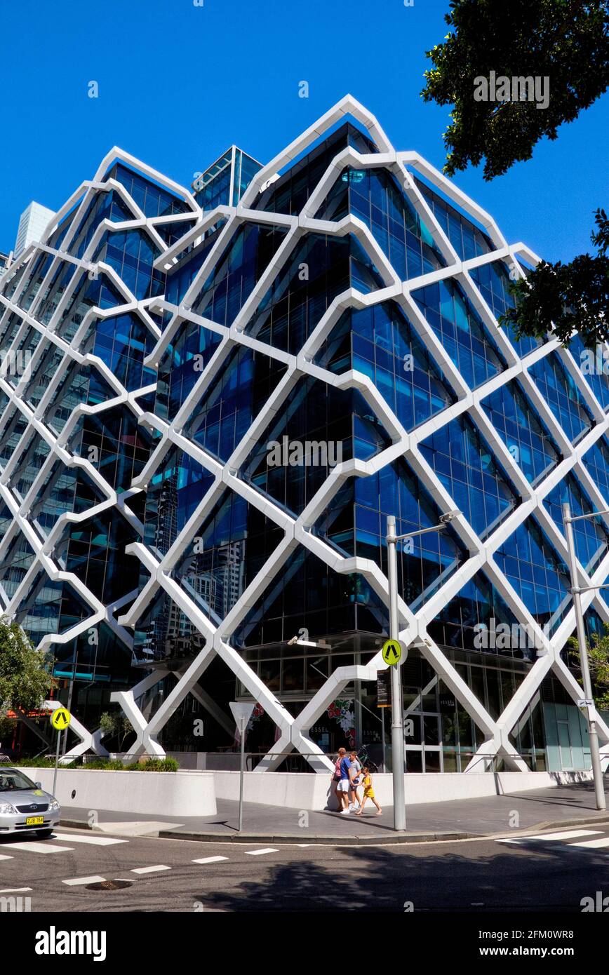 The diagrid constructed One Shelly Street at Kings Wharf which is also group headquarters for Macquarie Bank Sydney Australia Stock Photo