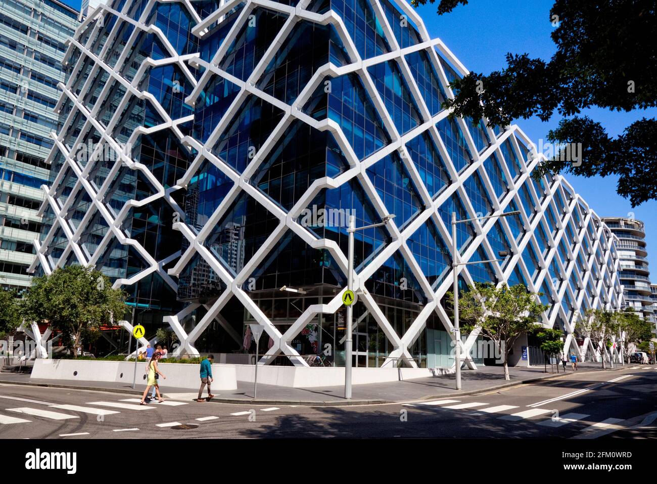 The diagrid constructed One Shelly Street at Kings Wharf which is also group headquarters for Macquarie Bank Sydney Australia Stock Photo