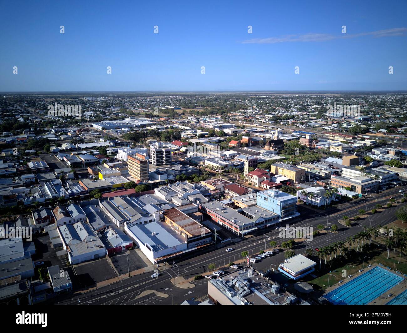 Aerial of central business district of Bundaberg Queensland Australia