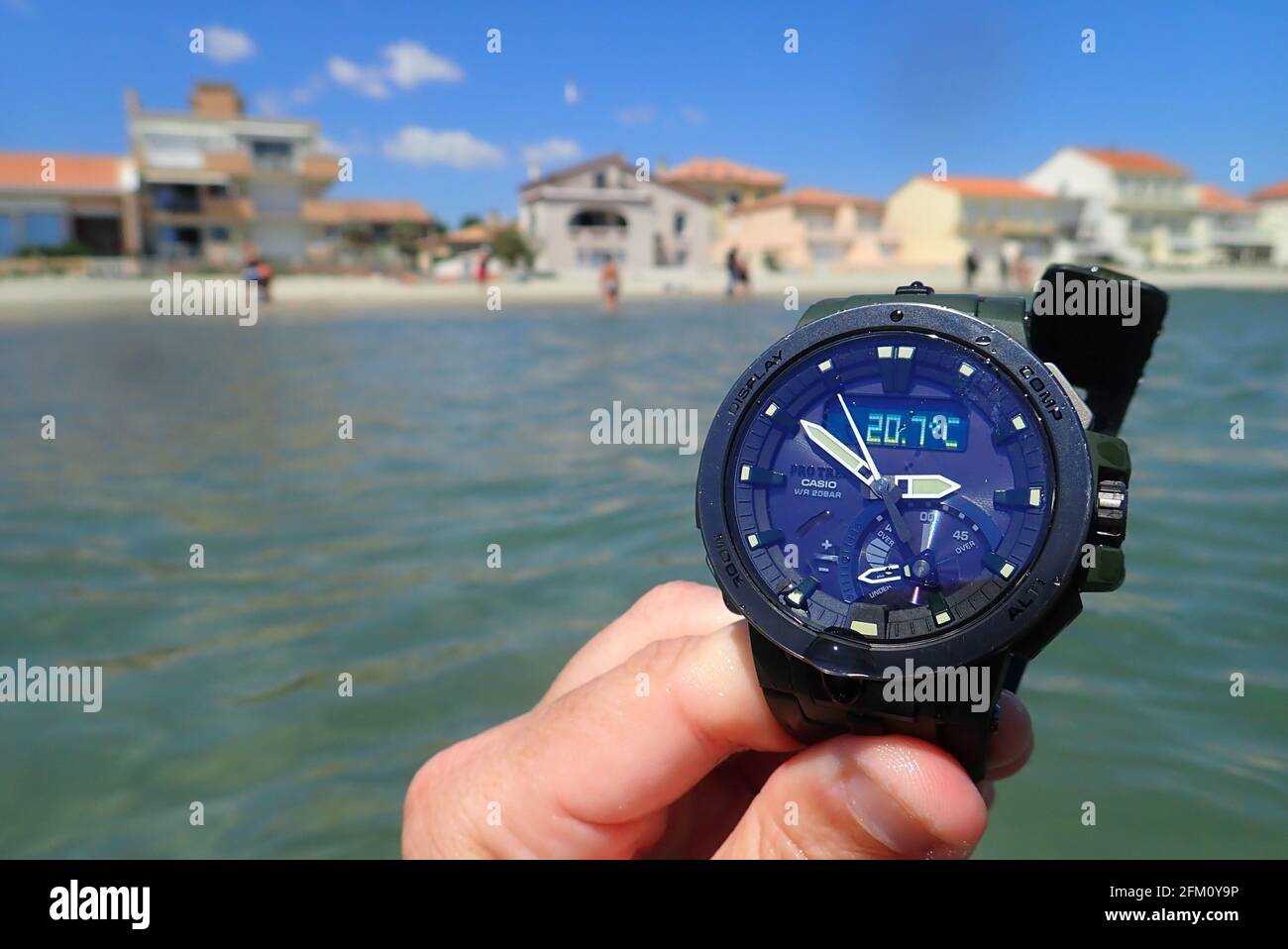 Casio Pro-trek PRW-7000 triple sensor solar atomic wrist watch on the  Mediterranean sea, Palavas les Flots, Montpellier, Occitanie, south of  France Stock Photo - Alamy