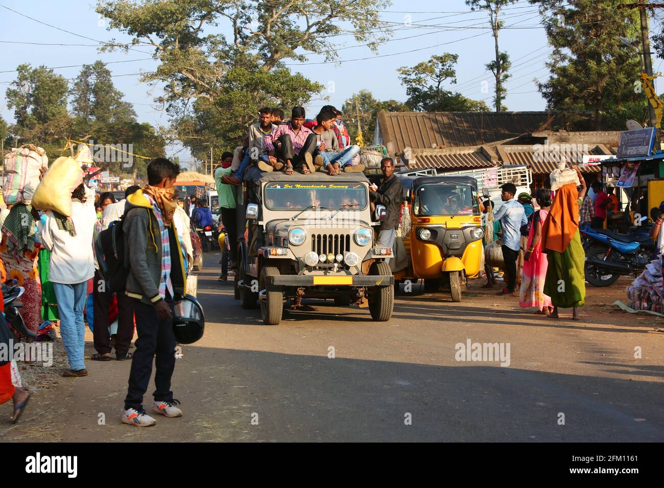 Local transport in weekly tribal market in Araku village, Andhra Pradesh, India Stock Photo