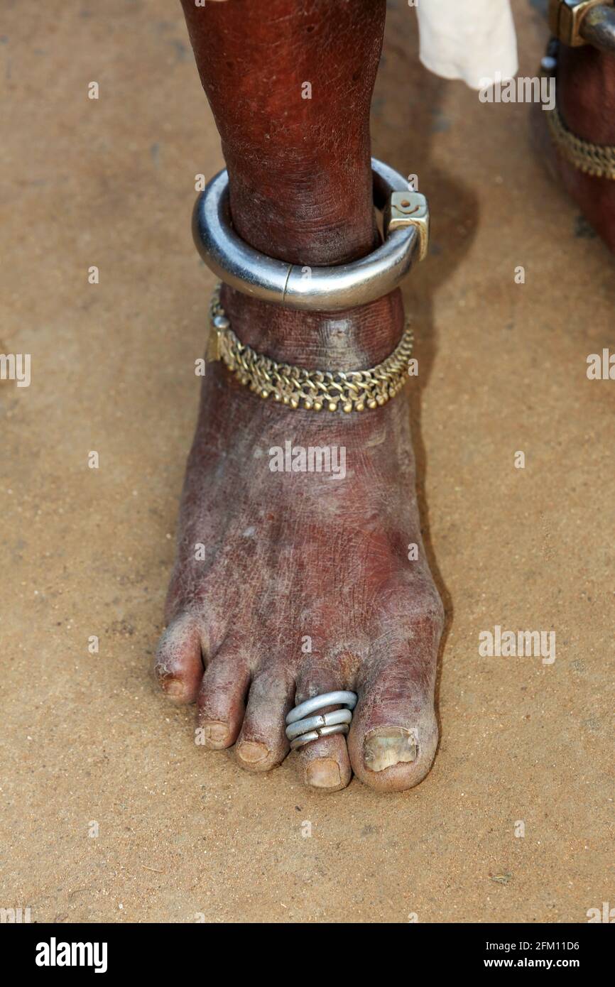 Tribal woman traditional silver jewelry. This picture was shot at Masaguda village in Srikakulam district, Andhra Pradesh, India. SAVARA TRIBE Stock Photo