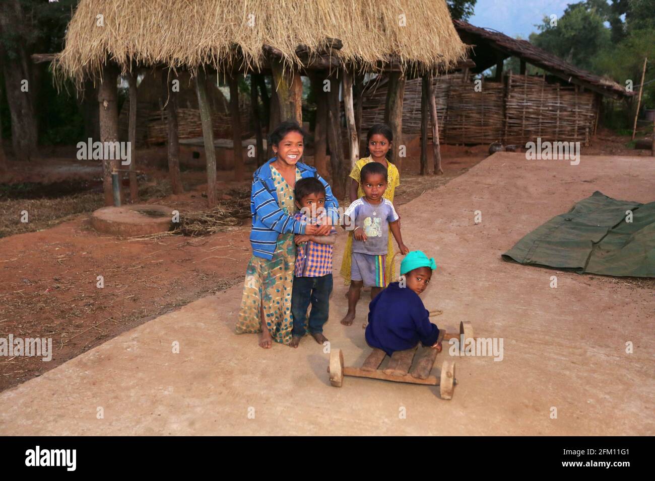Tribal kids at Hattaguda village, Andhra Pradesh, India. BHATKA TRIBE Stock Photo