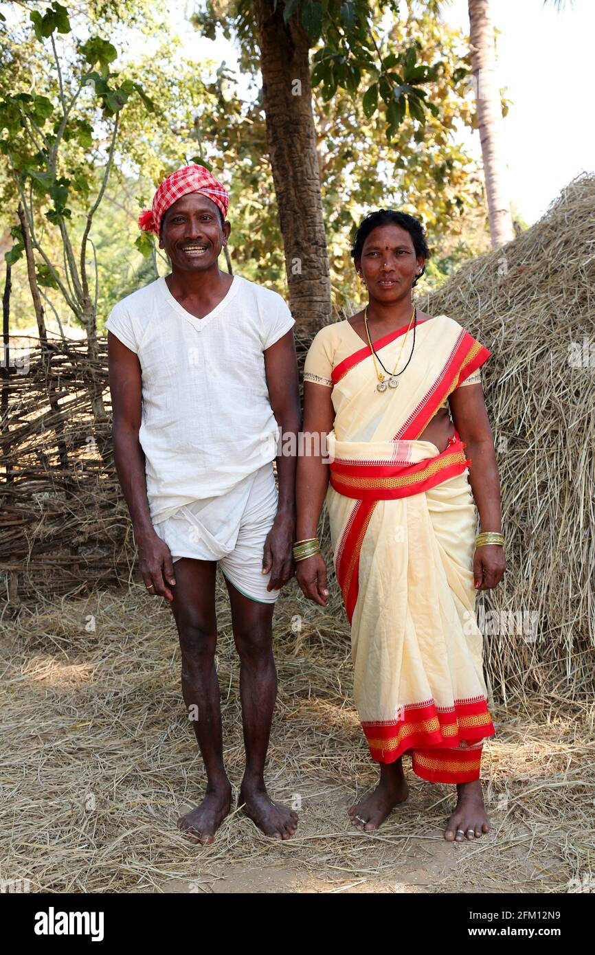 Savara tribal couple at Sannaiguda village in Srikakulam Dist., Andhra ...