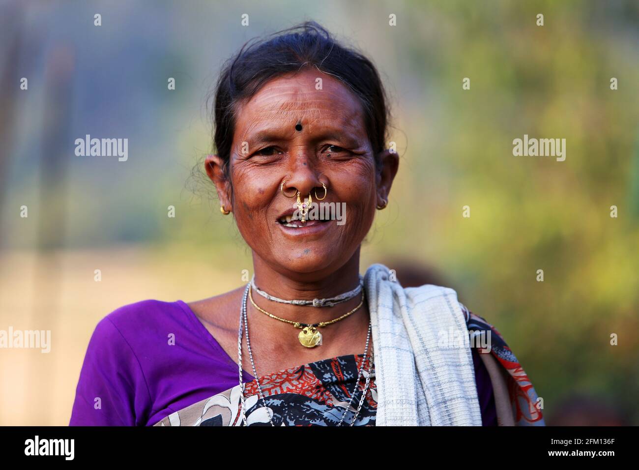 Tribal Woman wearing traditional nose ring at Korrakothavalasa Village in Araku, Andhra Pradesh, India. KONDHU TRIBE Stock Photo